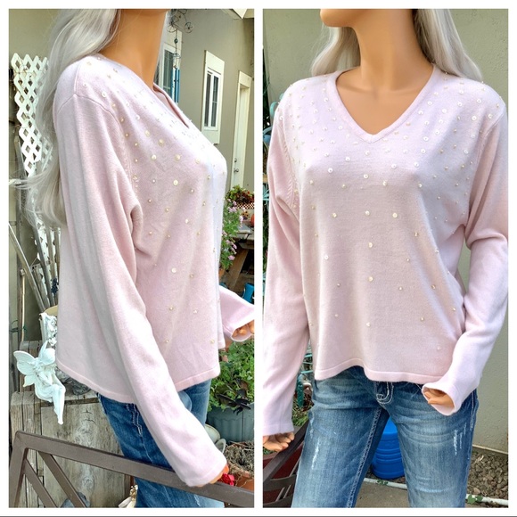 🎉HP🎊 NWOT 16/18 Kathy Lee Blush Sequined Sweater - Picture 7 of 8